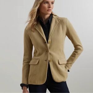 Lauren Ralph Lauren Notch Lapel Long Sleeve Cotton Knit Tan Blazer small